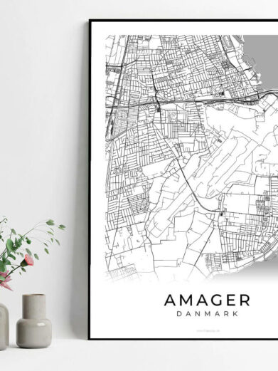 Amager byplakat med hvid baggrund