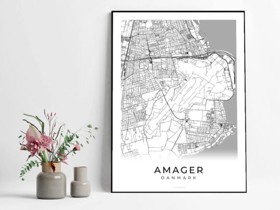 Amager byplakat med hvid baggrund