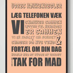 Vores køkkenregler (Orange) - plakat