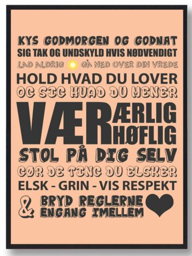Kys hinanden godmorgen og godnat... - orange plakat