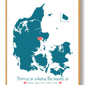 Personligt Danmarkskort plakat - blå