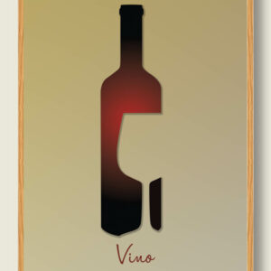 Vinflaske og glassilhuet - plakat