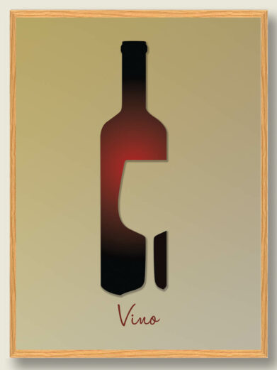 Vinflaske og glassilhuet - plakat