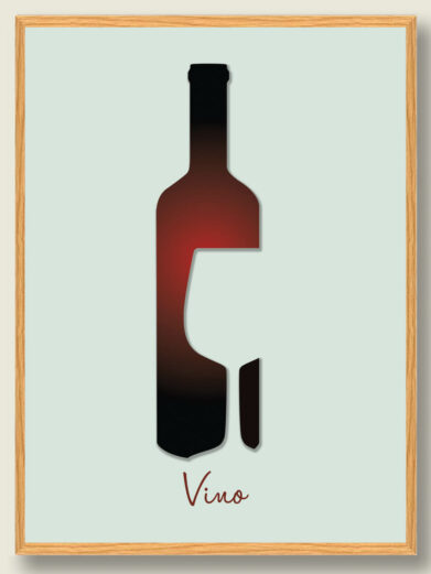 Vinflaske og glassilhuet - plakat