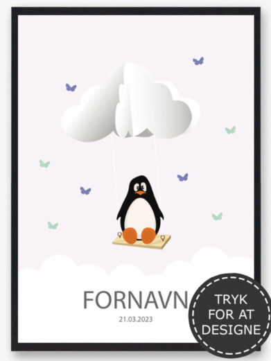 Design din egen navneplakat med en pingvin. Navnetavle med en pingvin er en af vores mest populære navneplakater.