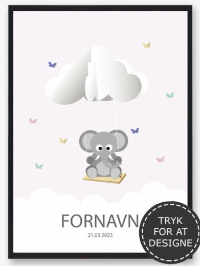 Design din egen navneplakat med en elefant. Navnetavle med en elefant er en af vores mest populære navneplakater.