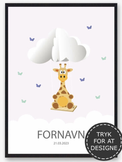 Design din egen navneplakat med en giraf. Navnetavle med en giraf er en af vores mest populære navneplakater.