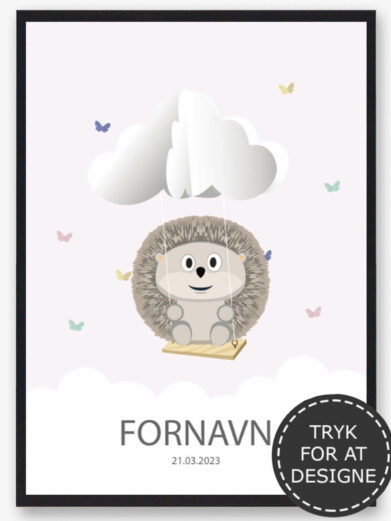 Design din egen navneplakat med et pindsvin. Navnetavle med et pindsvin er en af vores mest populære navneplakater.