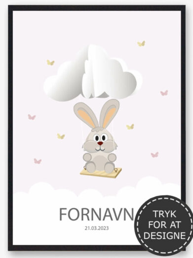 Design din egen navneplakat med en kanin. Navnetavle med en kanin er en af vores mest populære navneplakater.
