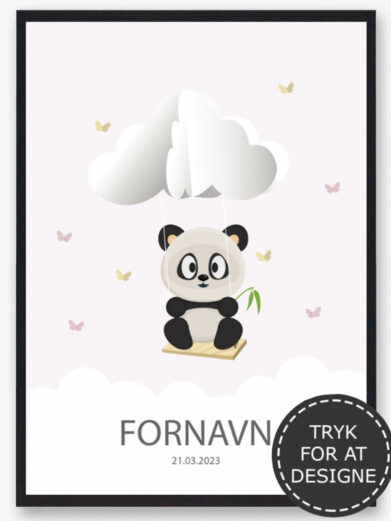 Design din egen navneplakat med en panda. Navnetavle med en panda er en af vores mest populære navneplakater.