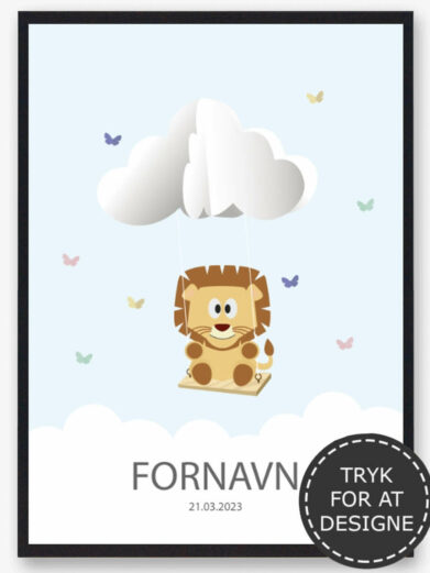 Navnetavle med løve. Du designer selv navneplakaten ved at vælg det dyr som du ønsker og indtaste barnets navn. Den søde løve navntavle er en billig barselsgave eller dåbsgave