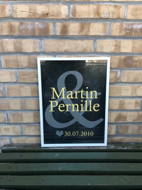 Personlig kæreste plakat med navne og dato. Plakaten kan også bruges som bryllupsplakat