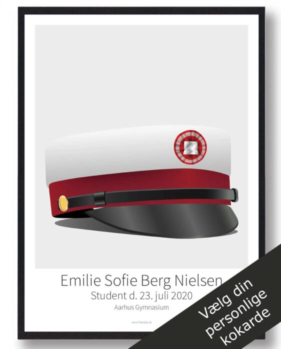 Personlig studenterplakat med en STX studenterhue med grå baggrund