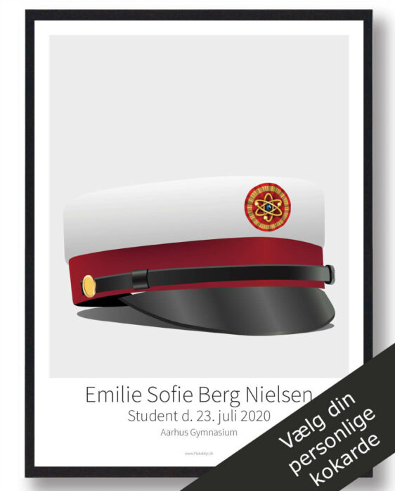 Personlig studenterplakat med en STX studenterhue med grå baggrund. Studentens navn og dato færdiggørelse er nederst på plakaten. Perfekt gave til studenten eller studinen 2023