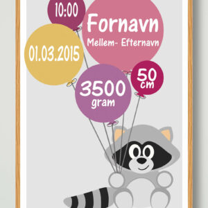 Fødselsplakat Vaskebjørn