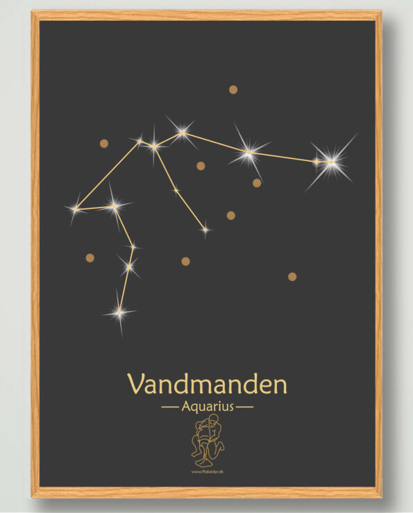 Populære plakat med stjernetegn vandmanden. Stjernetegnet vandmanden på sort baggrund som viser stjernebilledet af vandmanden