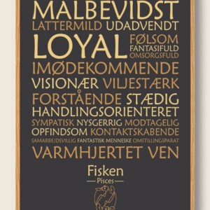 Stjernetegn fisken (sort) - plakat