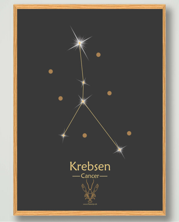 Populære plakat med stjernetegn krebsen. Stjernetegnet krebsen på sort baggrund som viser stjernebilledet af krebsen