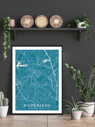 Bispebjerg by plakat med blå baggrund