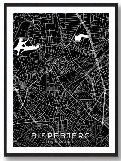 Bispebjerg by plakat med sort baggrund