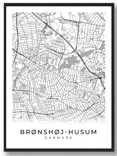 Brøndshøj Husum plakat med hvid baggrund. Denne byplakat er med Brøndshøj Husum