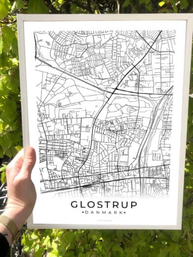 Hvid Herlev by plakat med detaljeret kort over Herlev, Sjælland. Minimalistisk design, perfekt gaveidé. Nu på tilbud!