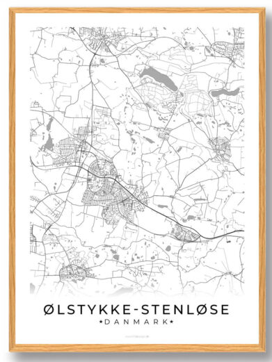 Ølstykke-Stenløse by plakat - hvid