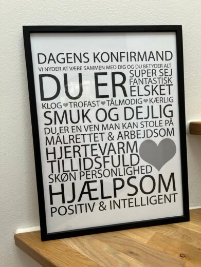 Konfirmation plakat med dagens konfirmand. Billig gaveide til konfirmanden som husker den store dag med glæde