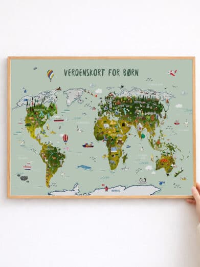 Verdenskort til børn - håndtegnet plakat