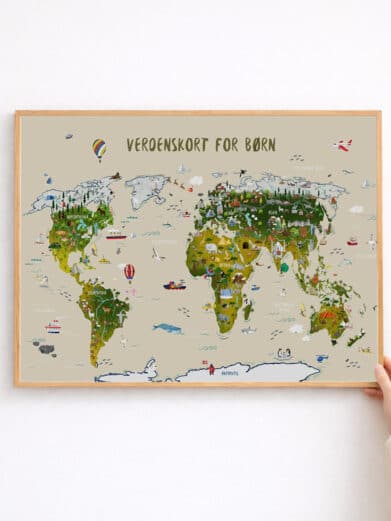 Verdenskort til børn - håndtegnet plakat