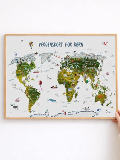 Verdenskort til børn - håndtegnet plakat