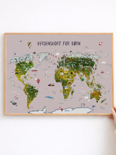 Verdenskort til børn - håndtegnet plakat