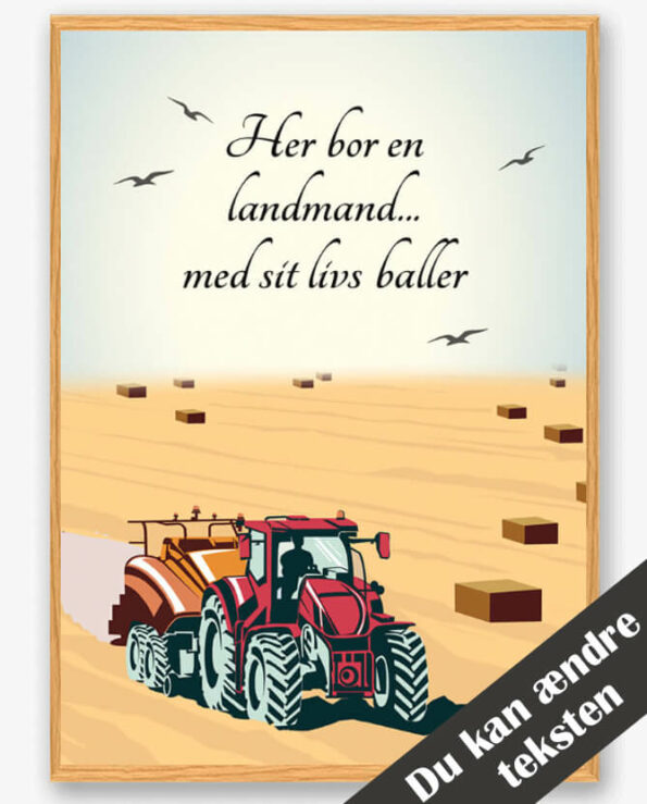 Her bor en landmand... (rød) - plakat