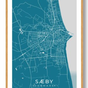 Sæby by plakat - blå