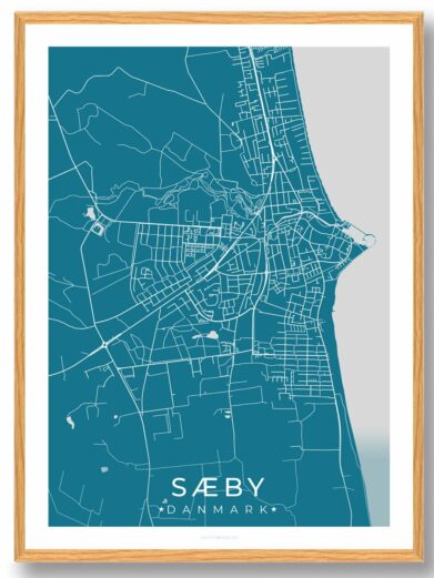 Sæby by plakat - blå