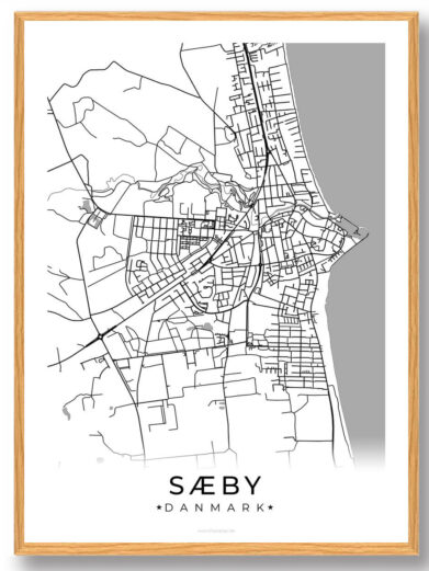 Sæby by plakat - hvid