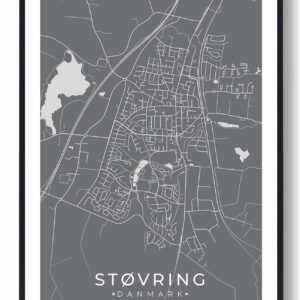 Støvring by plakat - grå