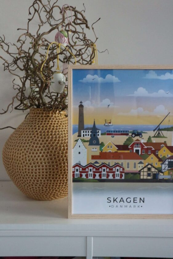 Skagen byplakat med billede af Skagens største attraktioner