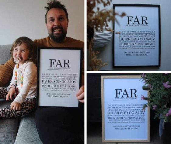 Citatplakat til far. Citatplakaten til din far er med en tekst, som fortæller hvad en god far er. Perfekt gaveide til far