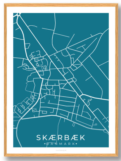 Skærbæk by plakat - blå