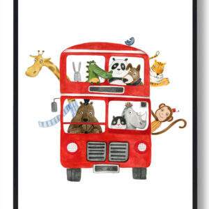 Bus med dyr - håndtegnet plakat