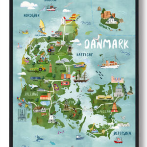 Danmarkskort - håndtegnet plakat