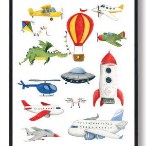 Fly og helikopter - håndtegnet plakat