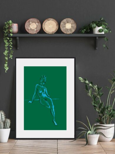 Grøn Croquis poster: A green-toned nude figure sketch. Stylish wall art for modern home decor. Perfect for art lovers.