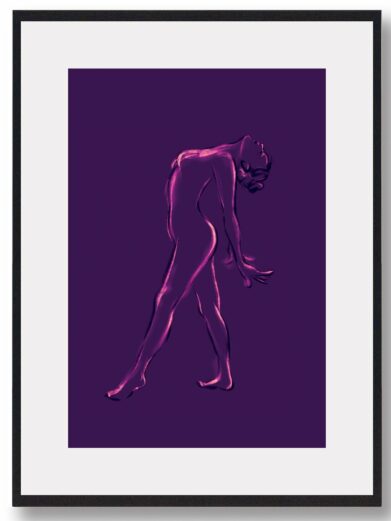 Lilla Croquis poster: Nude figure in purple hues. A modern art print, framed, for home decor. Croquis plakater med kvinder og mænd.