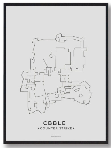 Mirage map - CS gamerplakater poster. Black framed print featuring a line art style map of the Mirage Counter-Strike level.
