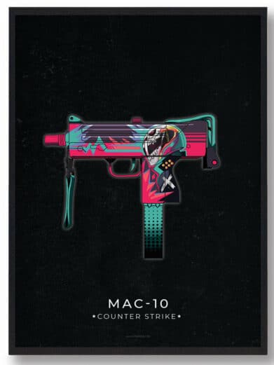 Mac 10 CS:GO gamerplakat med farverigt tiger-design. Unik vægkunst til Counter-Strike fans. Flotte farver og detaljer.