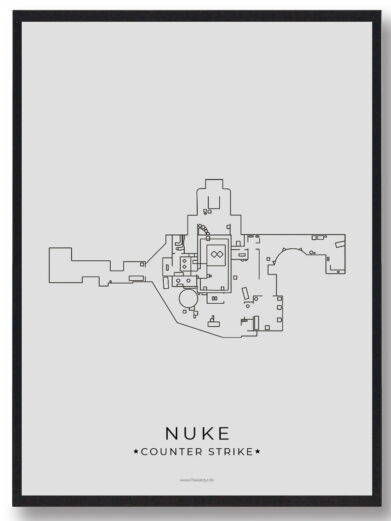 CS:GO Nuke map poster. Minimalist black line art on light grey background. Perfect gamer room decor.