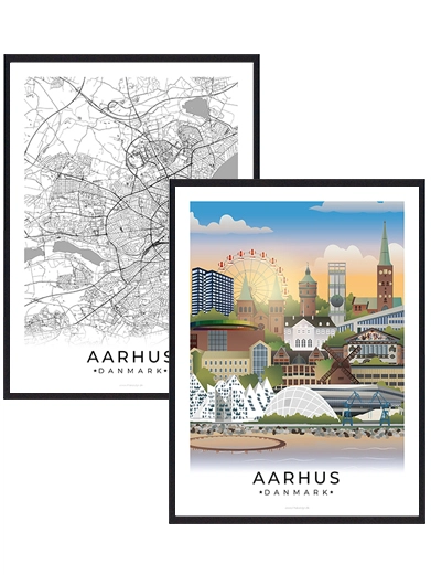 Bybillede plakat med Aarhus. Se det flotte plakatsæt med Aarhus plakater