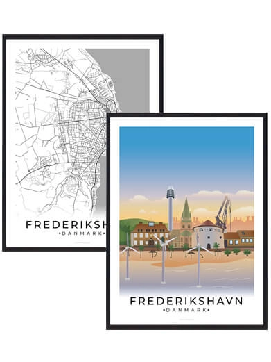 Bybillede plakat med Frederikshavn. Se det flotte plakatsæt med Frederikshavn plakater